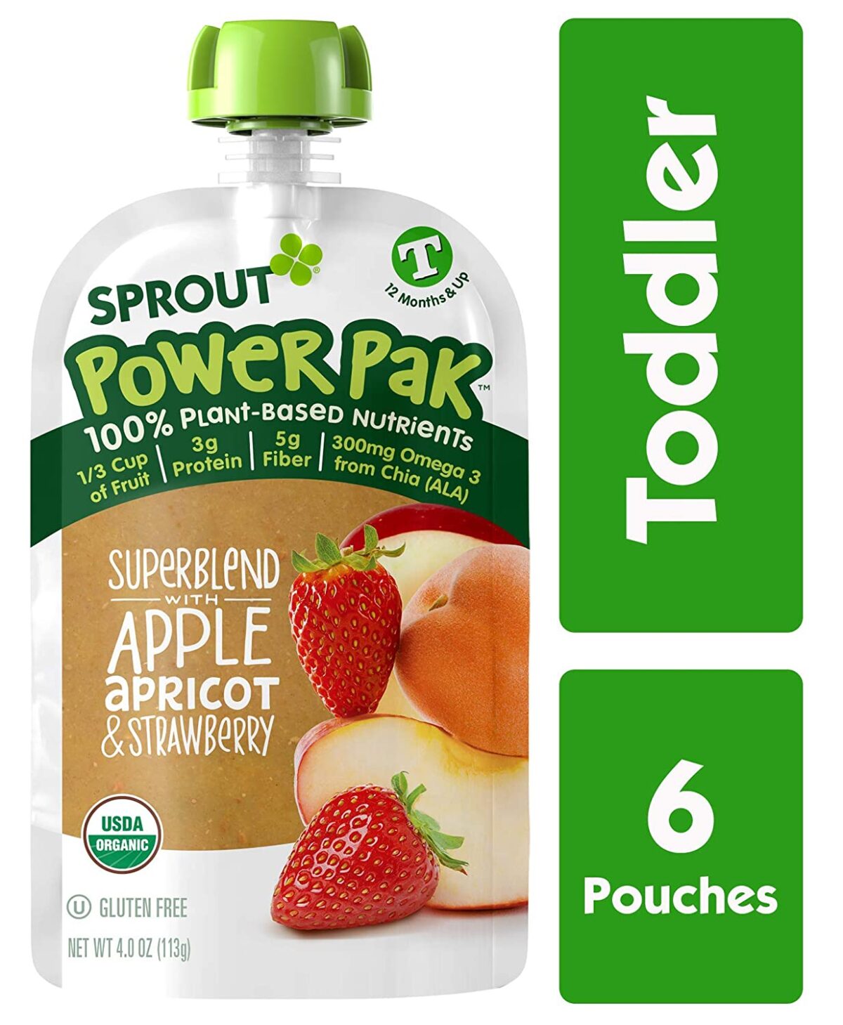 Sprout Organic Stage 4 Toddler Food Power Pak Pouches, Superblend W/ Apple Apricot & Strawberry, 4 Ounce (Pack Of 6)