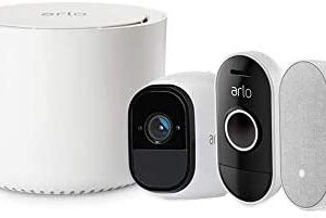 Arlo Smart Home Security Kit with Arlo Pro Camera [Rechargeable, Night Vision, Indoor/Outdoor, HD, 2-Way Audio], Doorbell [Wire-Free, Weather-Resistant], and Chime. Works with Amazon Alexa