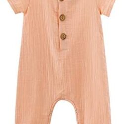 Newborn Baby Girl Jumpsuit Cotton Linen Solid Romper Short Sleeve One-Piece Bodysuit Infant Summer Clothes Outfits