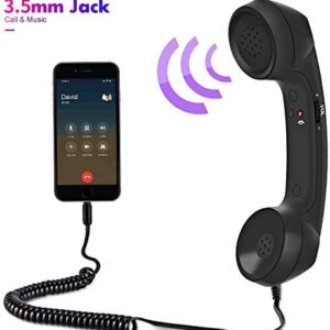 Cell Phone Handset, Retro Telephone Handset 3.5 mm Wired Anti Radiation Noise Reduction Receivers for iPhone, Android Mobile Phones, Smartphone (Black)