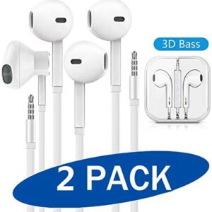 (2 Pack) Aux Headphones/Earbuds 3.5mm Wired Headphones Noise Isolating with Built-in Microphone & Volume Control Compatible with iPhone 6 SE 5S 4 iPod iPad Samsung/Android MP3