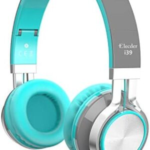 Elecder i39 Headphones with Microphone Foldable Lightweight Adjustable On Ear Headsets with 3.5mm Jack for iPad Cellphones Computer MP3/4 Kindle Airplane School (Mint/Gray)