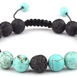 Celokiy Adjustable Lava Rock Stone Essential Oil Anxiety Diffuser Bracelet Unisex with Turquoise – Meditation,Relax,Healing,Aromatherapy