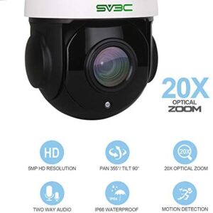 5MP PTZ WiFi Security Camera Outdoor, SV3C Pan Tilt with 20X Optical Zoom Wireless Surveillance CCTV IP Camera, HD 5 Megapixels 196ft Night Vision Camera, IP66 Waterproof Camera with Audio