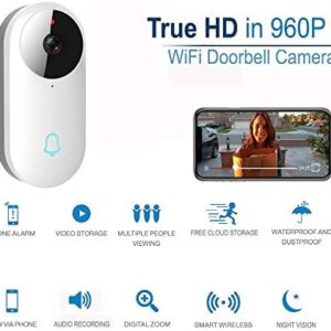 Dophigo Outdoor HD960P Wireless WiFi Doorbell Camera Smartphone CCTV Security Surveillance 2 Way Audio Night Vision No Monthly Fee Cloud Storage Service Works Alexa Google