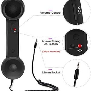 Cell Phone Handset, Retro Telephone Handset 3.5 mm Wired Anti Radiation Noise Reduction Receivers for iPhone, Android Mobile Phones, Smartphone (Black)