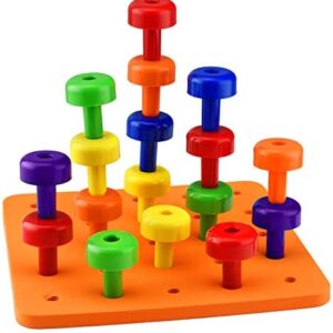 Play Brainy Peg Toy Set – Exciting Montessori Style Learning Toy – Colorful Stacking Peg Board Toy for Toddlers & Preschoolers – Perfect for Color Recognition & Matching – Comes with 30 Stacking Pegs