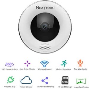 360° Panoramic Wireless WiFi IP Camera, NexTrend 3MP Ultra HD Home Security Camera with Fisheye Lens Night Vision Two Way Audio Motion Detection Support 128GB TF Card&Cloud Service