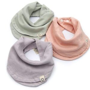 Indi by Kishu Baby – Infinity Scarf Bibs – Organic Drool Bib for Girls or Boys with Snaps – 100% Organic Cotton Muslin – 3 Luxuriously Soft, Solid Color Baby Drool Bibs (Sage Lavender Peach)