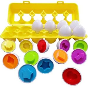 J-hong Matching Eggs Educational Color & Shape Recognition Sorter Puzzle Skills Study Toys, for Learn Color & Shape Match Egg Set, for Age 2 Years Old and 2 Years Up Kid Baby Toddler Kids. (12 Eggs)