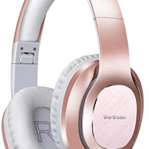 Bluetooth Headphones Over Ear, WorWoder [50 Hrs Playtime] Wireless Headphones, Quick Charge, Hi-Fi Sound Deep Bass/Soft Earpads, Built-in HD Microphone for Cellphone PC TV (Rose Gold)