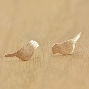 925 Sterling Silver Rose Gold Plated Little Brids Earrings Studs