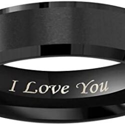 Crownal 4mm 6mm 8mm Black/Silver/Gunmetal/Gold Tungsten Wedding Couple Bands Rings Men Women Matte Brushed Finish Center Engraved”I Love You” Size 4 To 17