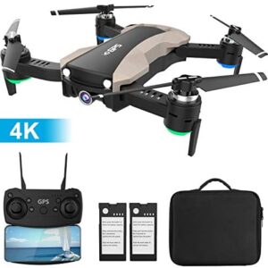 GPS Drone with 4K Camera 5G WiFi FPV RC Quadcopter for Adults Auto Return Home Function Follow Me with Portable Carry Case 2 Batteries Foldable Drones for Beginners