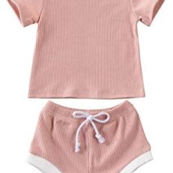 2 PCS Infant Toddler Baby Boy Girl Summer Outfits Top Shirt+Drawstring Shorts Clothes Set