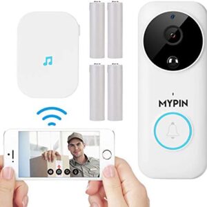 1080P Wireless Smart Doorbell, Security Camera with Two-Way Talk,PIR Motion Detection,Night Vision,4 Rechargeable Batteries and 30° Angle Plate