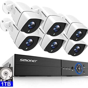 【5MP CAMERA】SMONET 5MP Home Security Camera System,6X5MP(2560TVL) Indoor Outdoor Weatherproof CCTV Wired Cameras,8CH Surveillance Camera System (1TB Hard Drive),Motion Alert,Night Vision,Remote Access