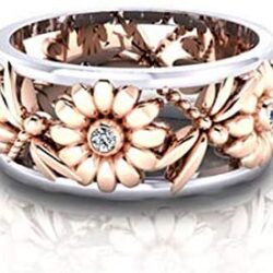 Aimys Silver Rings Women’s Elegant Sunflower Dragonfly Hollow Finger Ring Band Jewelry Cubic Zirconia Ring with Side Stone Copper Leaf Eternity Band (9)