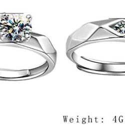 Aeici 925 Sterling Silver Couple Rings Cubic Zirconia Wedding Ring for His & Her Promise Ring Adjustable (Heart Matching Ring)