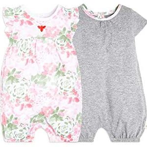 Burt’s Bees Baby Baby Girls Rompers, Set of 2 Bubbles, One Piece Jumpsuits, 100% Organic Cotton