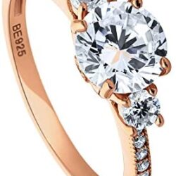 BERRICLE Rose Gold Plated Sterling Silver Round Cubic Zirconia CZ 3-Stone Anniversary Promise Engagement Ring 1.59 CTW