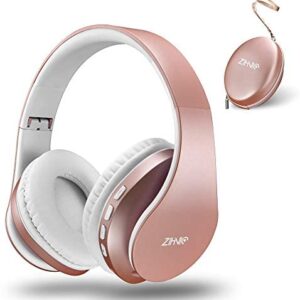 Bluetooth Over-Ear Headphones, Zihnic Foldable Wireless and Wired Stereo Headset Micro SD/TF, FM for Cell Phone,PC,Soft Earmuffs &Light Weight for Prolonged Waring (Rose Gold)