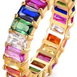 Barzel 18K Gold Plated Emerald-Cut Multi Color Created-Gemstone Eternity Ring