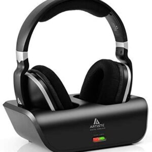 ARTISTE Wireless TV Headphones Over Ear Headsets – Digital Stereo Headsets with 2.4GHz RF Transmitter, Charging Dock, 100ft Wireless Range and Rechargeable 20 Hour Battery, Black