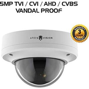 Ares Vision 4 in 1 5MP AHD,TVI,CVI, or Analog CCTV Camera w/IR Night Vision & Vandal Proof Glass