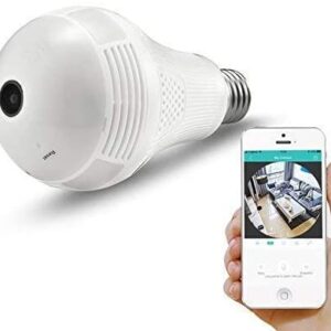 360° Panoramic View WiFi IP Bulb Camera with FishEye Lens 360 Degree 3D VR Panoramic View Home Security CCTV Camera Wirelss Security Camera (960P)