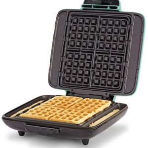 Dash DNMWM400AQ Waffle Maker Machine Chaffles, Paninis, Hash browns, or any Breakfast, Lunch & Snacks with Easy Clean, Non-Stick + Mess Free Sides, 1200 Watt, Aqua