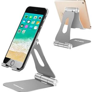 [Updated Adjustable & Foldable] Desktop Cell Phone Stands Cell Phone Holder Tablet Stand, Advanced Universal Aluminum Stand Holder for Mobile Phone and Tablet (Up to 13 inch) – Space Grey