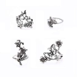 BERYUAN 4Pcs Silver Floral Rose ring Set Vintage Knuckle Ring Set Joint Knuckle Ring Set for Women and Girls teens