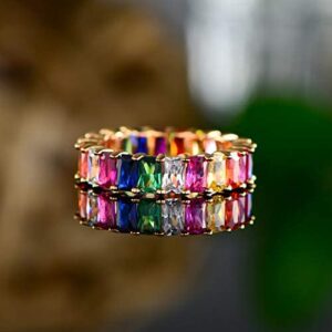 Barzel 18K Gold Plated Emerald-Cut Multi Color Created-Gemstone Eternity Ring