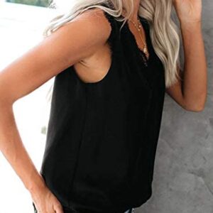BLENCOT Women’s V Neck Lace Trim Tank Tops Casual Loose Sleeveless Blouse Shirts