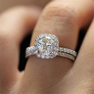 Cutedoumiao Fashion Ring Set Cushion Cut 2PCS Zircon Stone 925 Sterling Silver Engagement Wedding Band Ring Promise Rings Anniversary Wedding Bands for Women Girls (8)