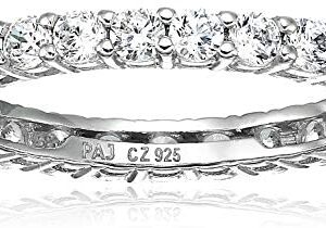 Amazon Essentials Plated Sterling Silver Round-Cut Cubic Zirconia All-Around Band Ring