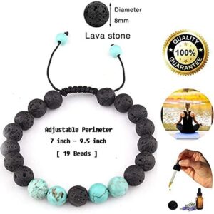 Celokiy Adjustable Lava Rock Stone Essential Oil Anxiety Diffuser Bracelet Unisex with Turquoise – Meditation,Relax,Healing,Aromatherapy