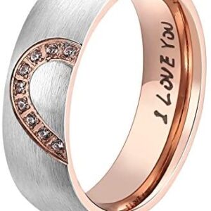 ANAZOZ His & Hers Real Love Heart Promise Ring Stainless Steel Couples Wedding Engagement Bands Top Ring, 6mm