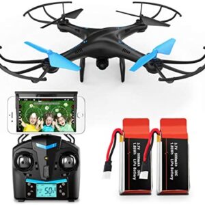 Force1 U45W Blue Jay Drones with Camera for Adults and Kids – WiFi FPV Drone Quadcopter with 720p HD Camera and 2 Batteries