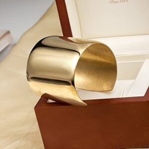 Carfeny High Polished Stainless Steel Smooth Wide Cuff Bangle Bracelet for Women, Gold, Rose Gold and Silver Available