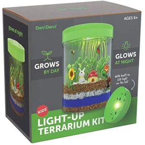 Light-up Terrarium Kit for Kids with LED Light on Lid – Create Your Own Customized Mini Garden in a Jar That Glows at Night – Great Science Kits – Gardening Gifts for Children – Kids Toys – Dan&Darci