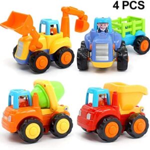 ORWINE Inertia Toy Early Educational Toddler Baby Toy Friction Powered Cars Push and Go Cars Tractor Bulldozer Dumper Cement Mixer Engineering Vehicles Toys for Children Boys Girls Kids Gift 4PCS