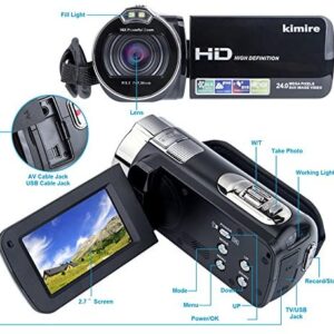 Digital Camera Camcorders Kimire HD Recorder 1080P 24 MP 16X Powerful Digital Zoom Video Camcorder 2.7 Inch LCD Stabilization with 270 Degree Rotation Screen Camera Bag Lithium Battery(312P-Black)