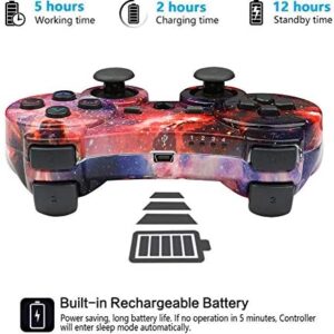 CHENGDAO PS3 Controller 2 Pack Wireless Dual Shock Gamepad for Sony Playstation 3 with Charging Cord (Skull + Galaxy)