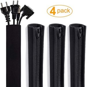 Bibolin Cable Management Sleeve, Cord Organizer Management System for TV, Computer, Office, Home Entertainment, 19 – 20 Inch Flexible Cable Sleeve Wrap Cover Organizer with Zipper, 4 Pack