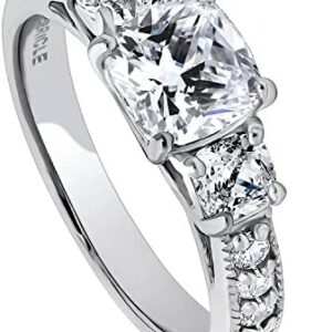 BERRICLE Rhodium Plated Sterling Silver Cushion Cut Cubic Zirconia CZ 3-Stone Anniversary Promise Engagement Ring 2.34 CTW