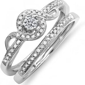Dazzlingrock Collection 0.25 Carat (ctw) Round Diamond Ladies Bridal Promise Ring Set Matching Band 1/4 CT, Sterling Silver