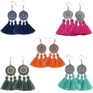 5 Pairs Women’s Girls Elegant Jewellery Handmade Bohemia Ethnic Tassels Dangle Stud Earrings Eardrop turquoise earrings dangle
