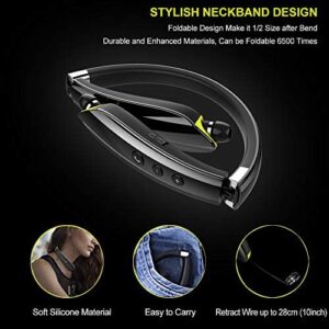 Bluetooth Headphones, BEARTWO Upgraded Foldable Wireless Neckband Headset with Retractable Earbuds, Noise Cancelling Stereo Earphones with Mic for Workout, Running, Driving (with Carry Case)